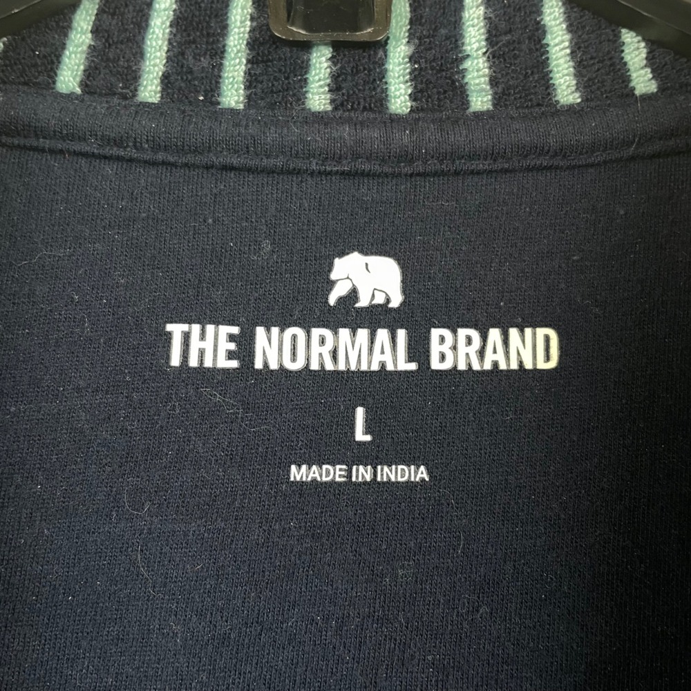 The Normal Brand Knit Polo Shirt Men Large Blue Stiped Terry Cloth Johnny Collar - Picture 7 of 8